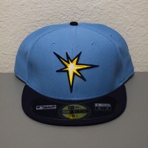 New Era 59FIFTY Tampa Bay Rays Fitted Hat Light Blue Navy Sz 8 1/8 MLB Authentic